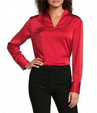 Calvin Klein Charmeuse Deep V-Neck Long Sleeve Blouse