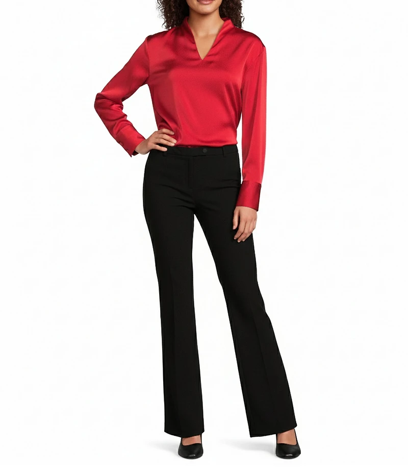 Calvin Klein Charmeuse Deep V-Neck Long Sleeve Blouse