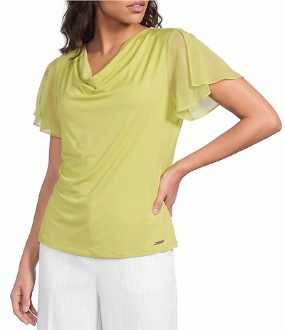 Calvin Klein Chiffon Cowl Neck Short Sleeve Top