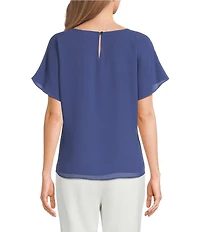 Calvin Klein Chiffon Crew Neck Short Flutter Sleeve Blouse