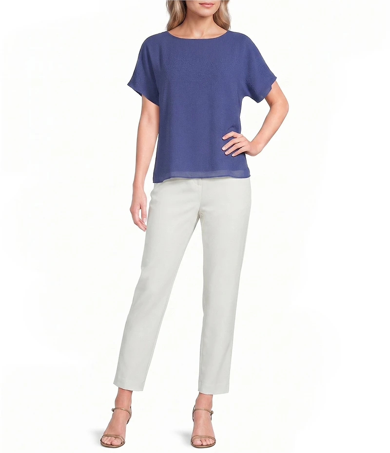 Calvin Klein Chiffon Crew Neck Short Flutter Sleeve Blouse