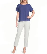 Calvin Klein Chiffon Crew Neck Short Flutter Sleeve Blouse