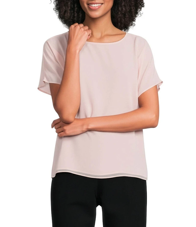 Calvin Klein Chiffon Crew Neck Short Sleeve Blouse