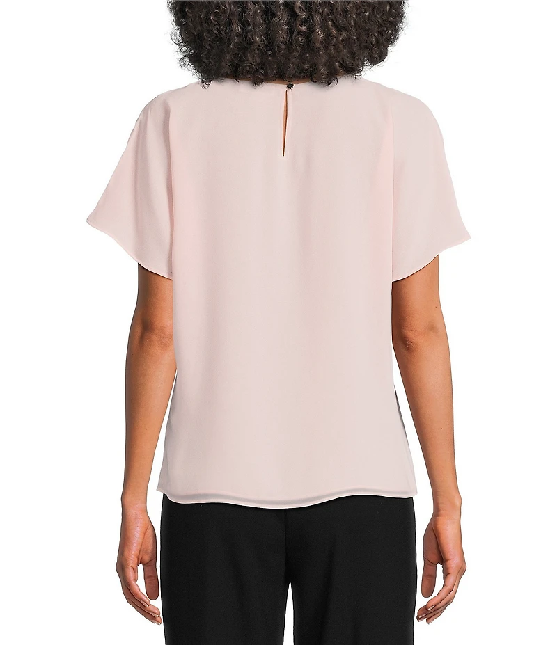 Calvin Klein Chiffon Crew Neck Short Sleeve Blouse