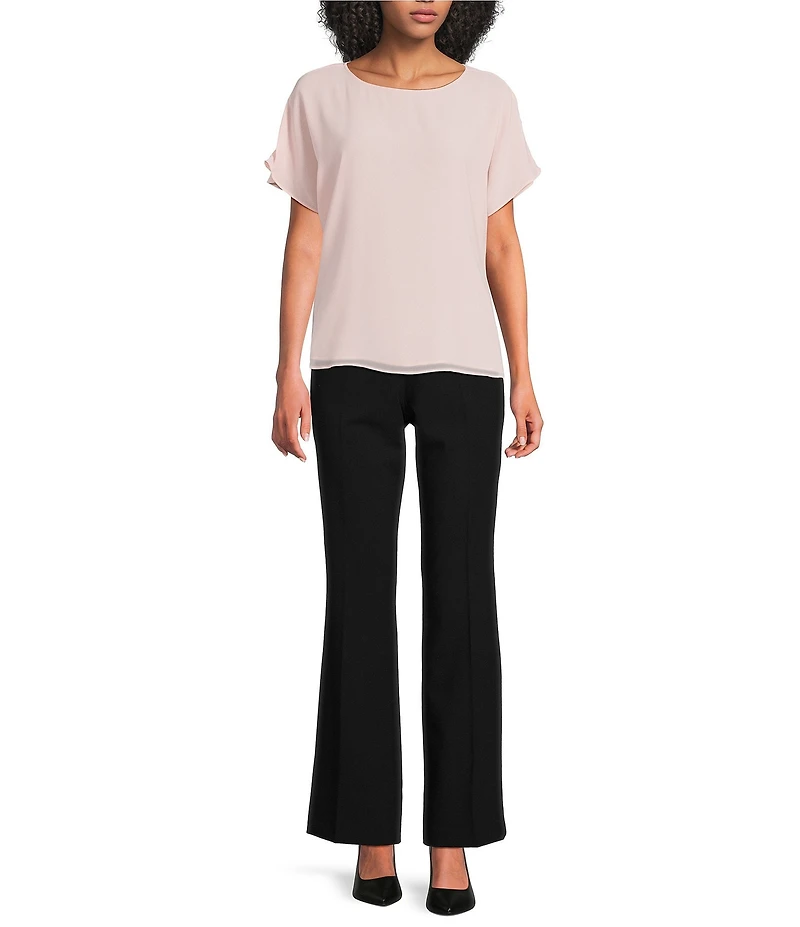 Calvin Klein Chiffon Crew Neck Short Sleeve Blouse