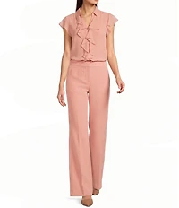 Calvin Klein Chiffon Flutter Sleeve Point Collar Ruffle Button Front Blouse