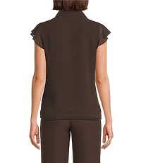 Calvin Klein Chiffon Flutter Sleeve Point Collar Ruffle Button Front Blouse
