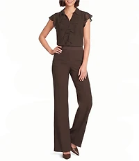 Calvin Klein Chiffon Flutter Sleeve Point Collar Ruffle Button Front Blouse