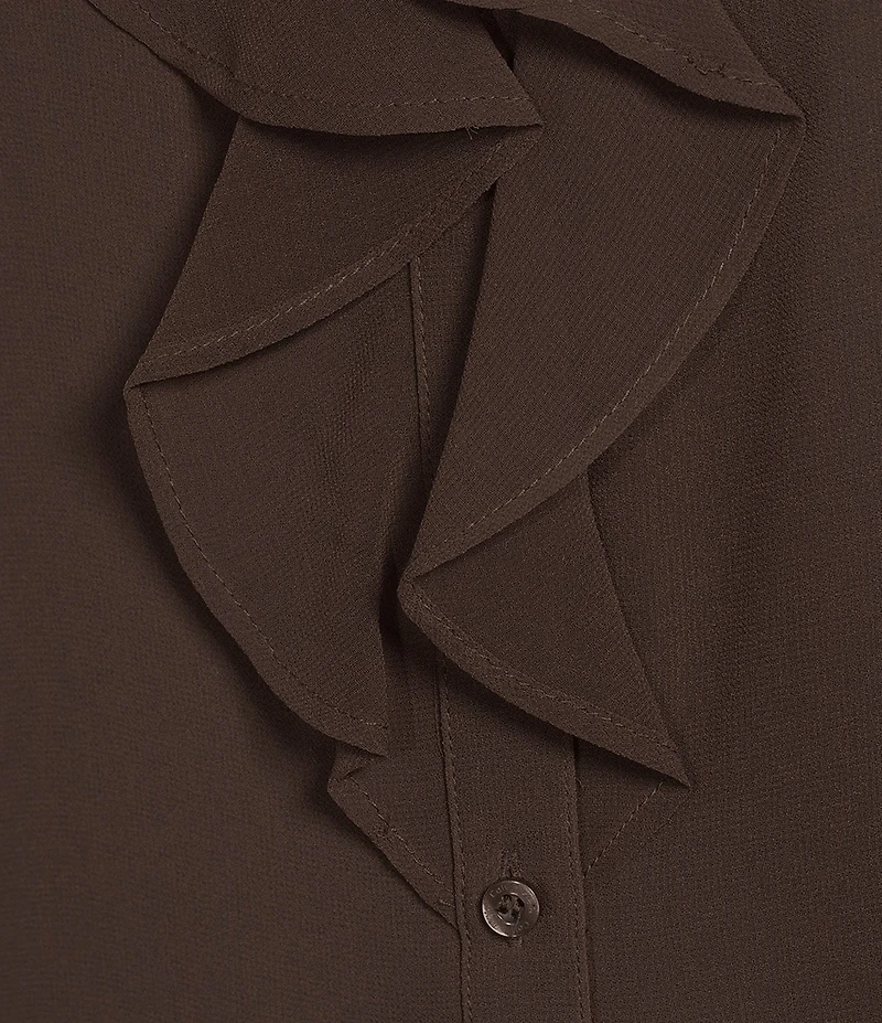 Calvin Klein Chiffon Flutter Sleeve Point Collar Ruffle Button Front Blouse