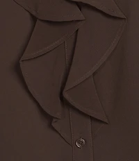 Calvin Klein Chiffon Flutter Sleeve Point Collar Ruffle Button Front Blouse