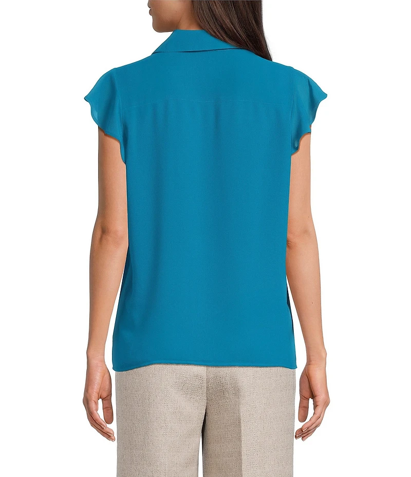 Calvin Klein Chiffon Futter Sleeve Point Collar Ruffle Button Front Blouse