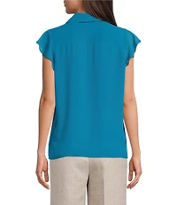 Calvin Klein Chiffon Futter Sleeve Point Collar Ruffle Button Front Blouse