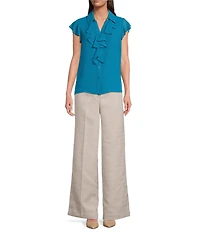 Calvin Klein Chiffon Futter Sleeve Point Collar Ruffle Button Front Blouse