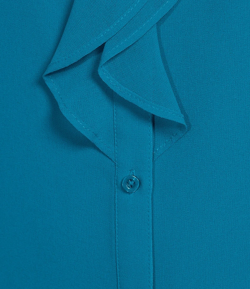 Calvin Klein Chiffon Futter Sleeve Point Collar Ruffle Button Front Blouse