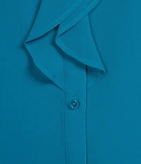 Calvin Klein Chiffon Futter Sleeve Point Collar Ruffle Button Front Blouse