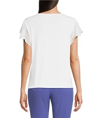 Calvin Klein Chiffon Mixed Media Crew Neck Cap Flutter Sleeve Top