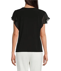 Calvin Klein Chiffon Mixed Media Crew Neck Cap Flutter Sleeve Top