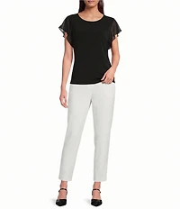 Calvin Klein Chiffon Mixed Media Crew Neck Cap Flutter Sleeve Top