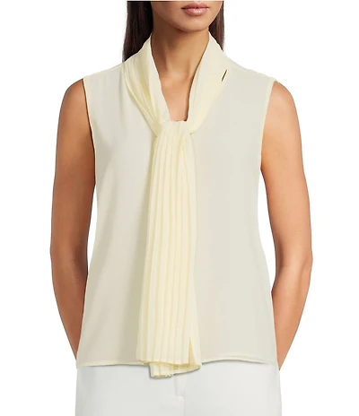 Calvin Klein Chiffon Pleated Sash Tie V-Neck Sleeveless Top