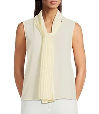 Calvin Klein Chiffon Pleated Sash Tie V-Neck Sleeveless Top