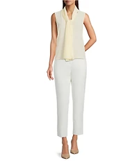 Calvin Klein Chiffon Pleated Sash Tie V-Neck Sleeveless Top