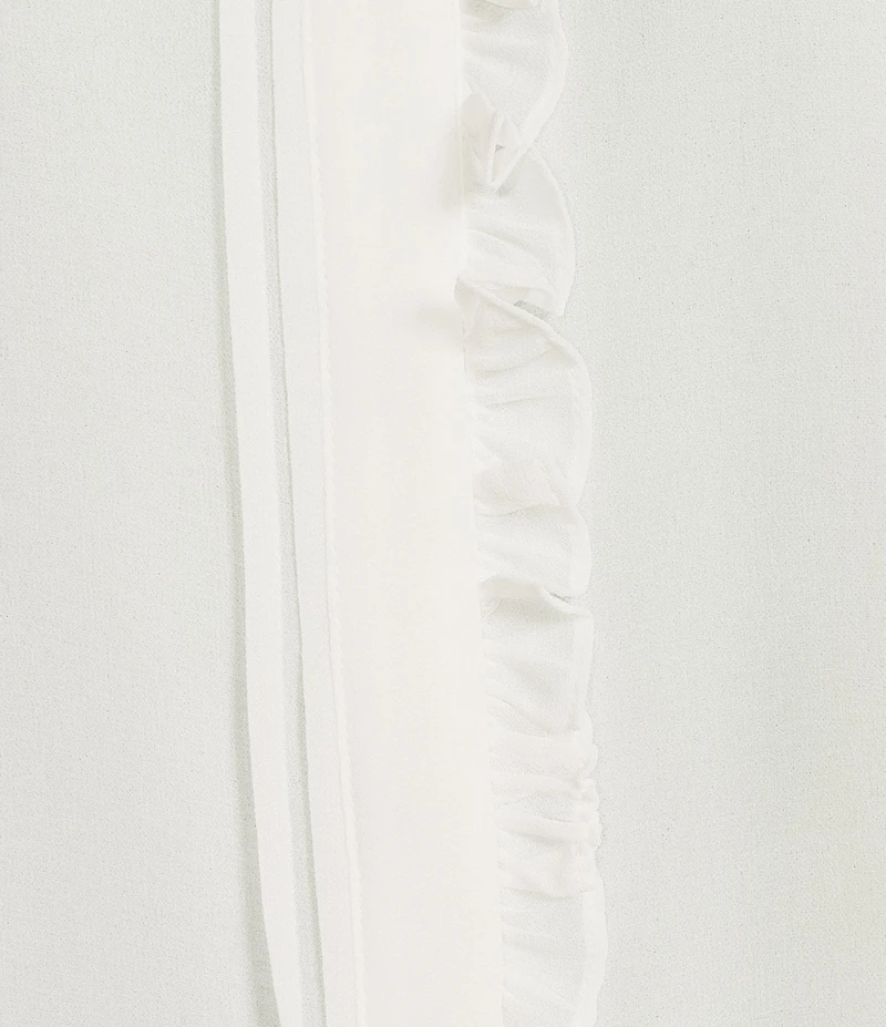 Calvin Klein Chiffon Ruffle Mock Neck Long Sleeve Button Front Blouse