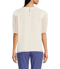 Calvin Klein Chiffon Ruffle Mock Neck Puff Sleeve Blouse