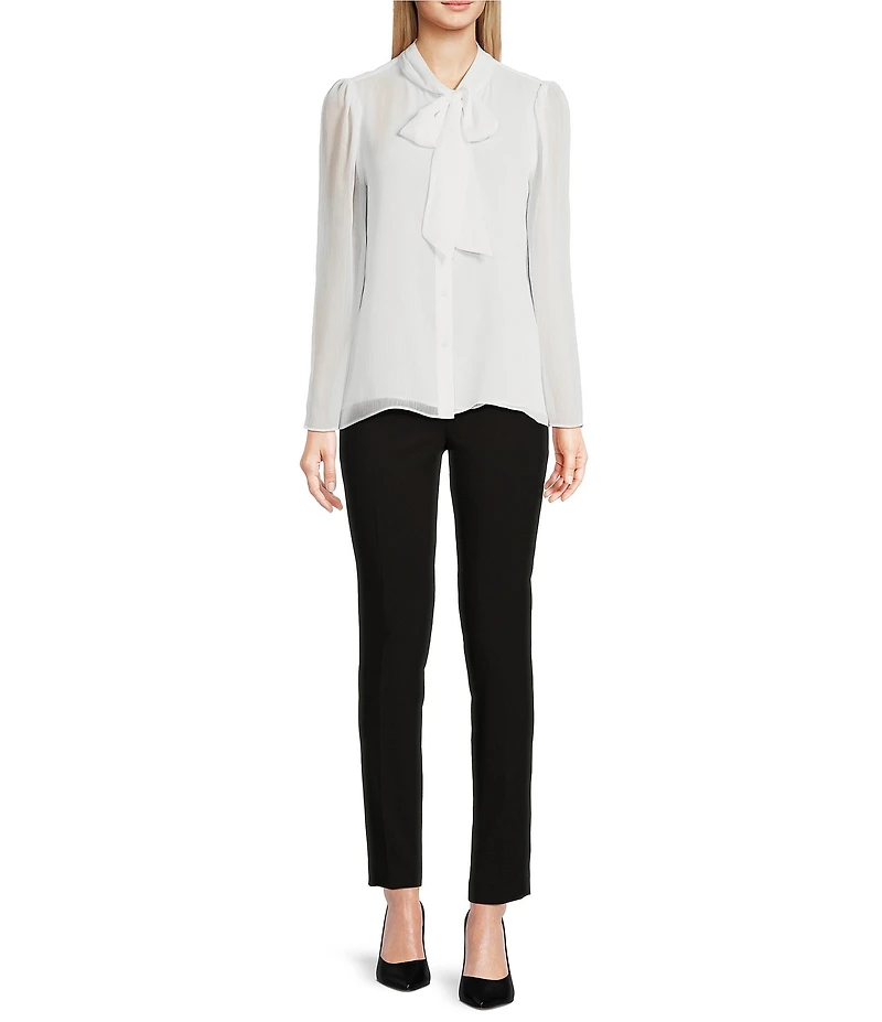 Calvin Klein Chiffon Tie-Neck Long Flare Sleeve Button Down Blouse