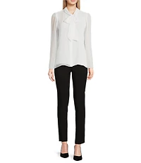 Calvin Klein Chiffon Tie-Neck Long Flare Sleeve Button Down Blouse