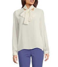 Calvin Klein Chiffon V-Neck Scarf Long Sleeve Blouse