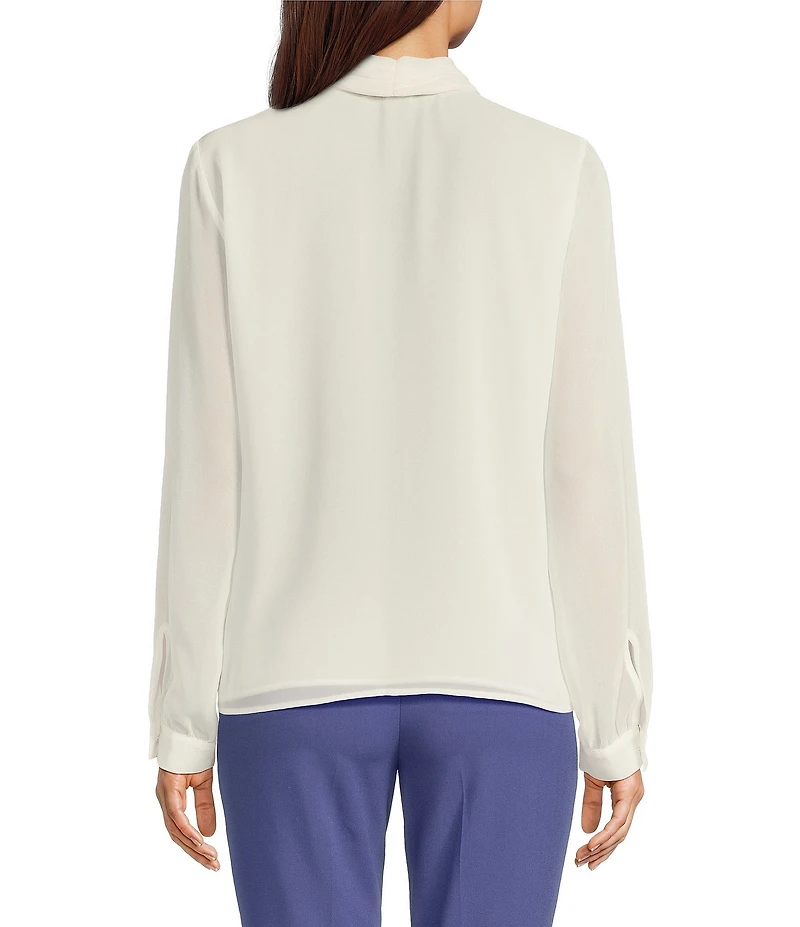 Calvin Klein Chiffon V-Neck Scarf Long Sleeve Blouse