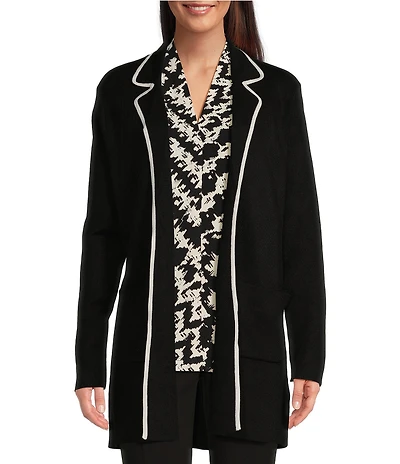 Calvin Klein Contrast Tie-Front Notch Lapel Long Sleeve Sweater