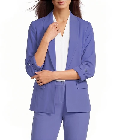 Calvin Klein Coordinating Crepe De Chine Notch Lapel 3/4 Roll-Tab Sleeve Open Front Jacket