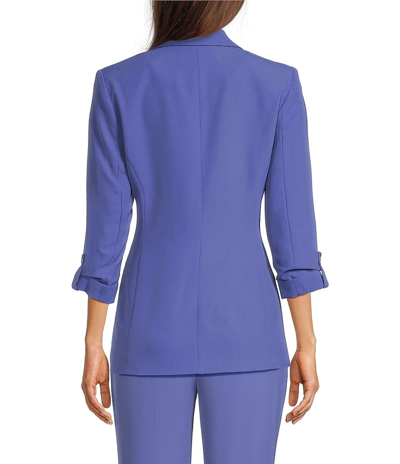 Calvin Klein Coordinating Crepe De Chine Notch Lapel 3/4 Roll-Tab Sleeve Open Front Jacket