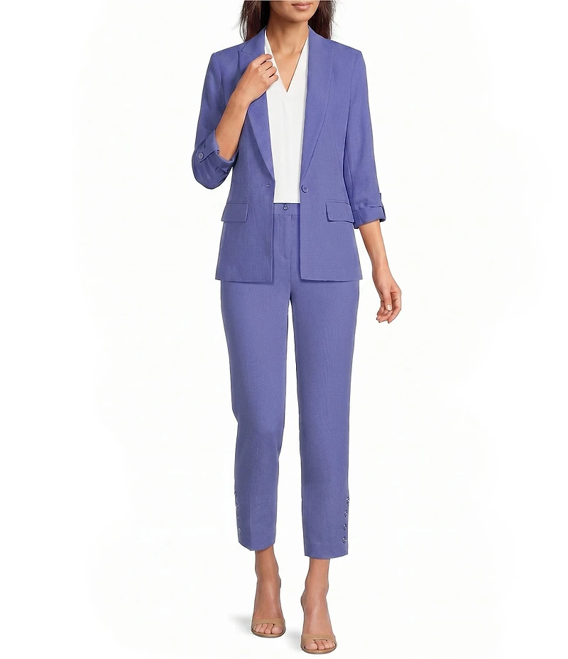 Calvin Klein Coordinating Crepe De Chine Notch Lapel 3/4 Roll-Tab Sleeve Open Front Jacket