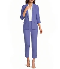 Calvin Klein Coordinating Crepe De Chine Notch Lapel 3/4 Roll-Tab Sleeve Open Front Jacket
