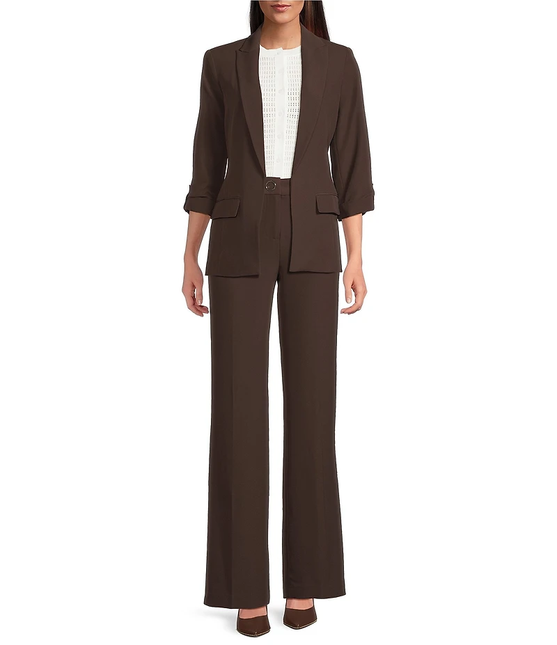 Calvin Klein Coordinating Crepe Notch Collar Roll Tab Sleeve Open Front Jacket