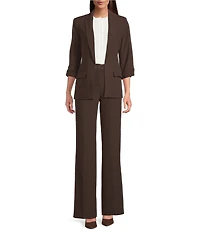 Calvin Klein Coordinating Crepe Notch Collar Roll Tab Sleeve Open Front Jacket
