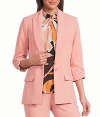 Calvin Klein Coordinating Crepe Notch Collar Roll Tab Sleeve Open Front Jacket