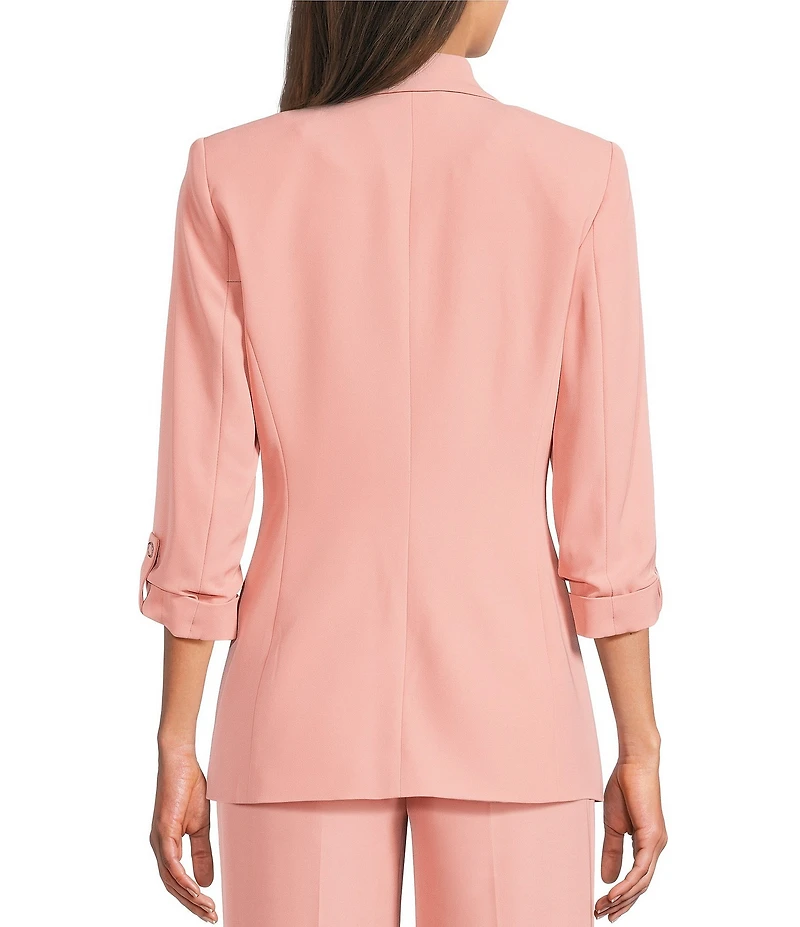 Calvin Klein Coordinating Crepe Notch Collar Roll Tab Sleeve Open Front Jacket