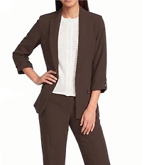 Calvin Klein Coordinating Crepe Notch Collar Roll Tab Sleeve Open Front Jacket