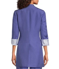 Calvin Klein Coordinating Linen Blend Collarless 3/4 Sleeve Open Front Blazer