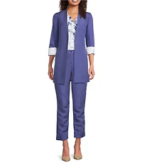 Calvin Klein Coordinating Linen Blend Collarless 3/4 Sleeve Open Front Blazer