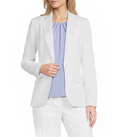 Calvin Klein Coordinating Linen Blend Stripe Notch Lapel Long Sleeve Belted Jacket
