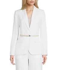 Calvin Klein Coordinating Linen Blend Stripe Notch Lapel Long Sleeve Belted Jacket