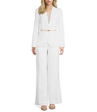 Calvin Klein Coordinating Linen Blend Stripe Notch Lapel Long Sleeve Belted Jacket