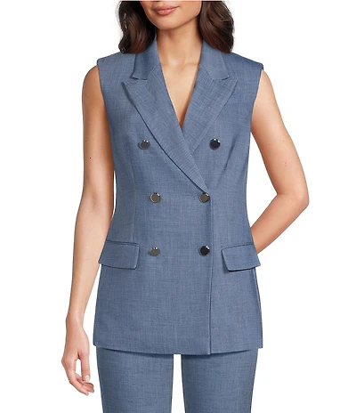 Calvin Klein Coordinating Lux Double Breasted Notch Lapel Sleeveless Button Front Vest
