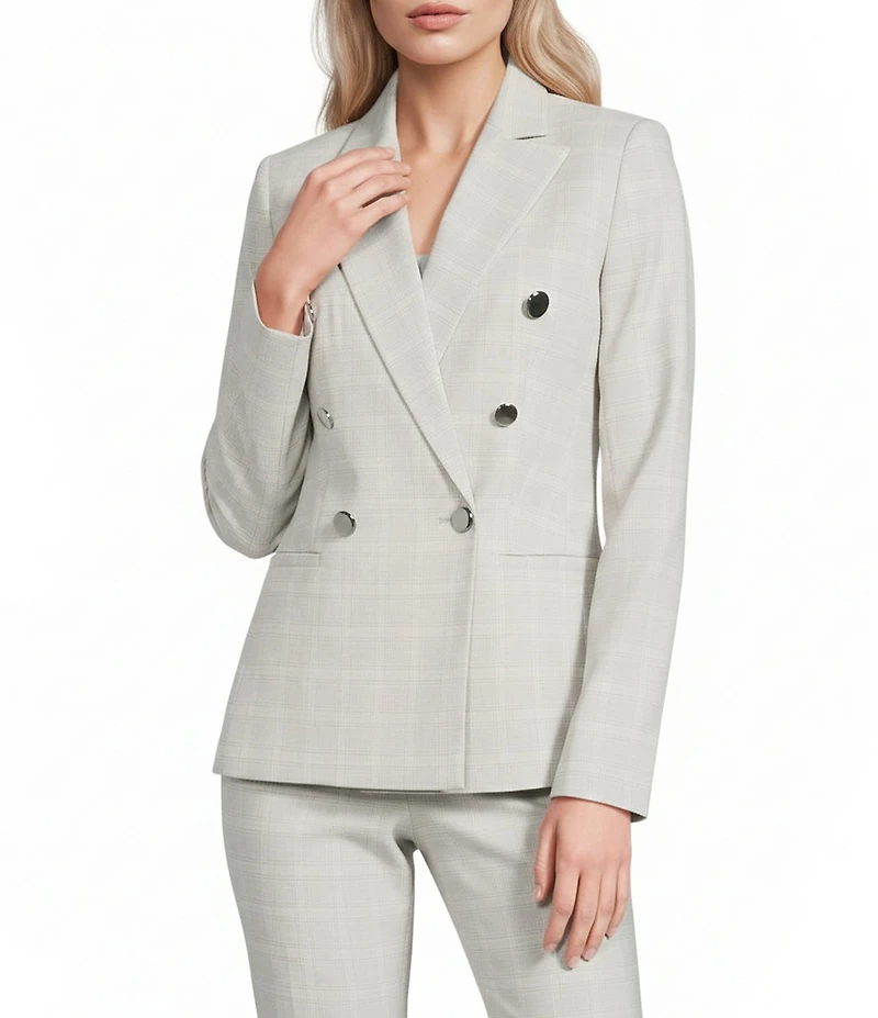 Calvin Klein Coordinating Lux Window Pane Notch Collar Long Sleeve Double Breasted Jacket