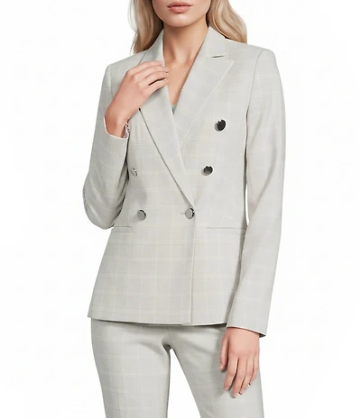 Calvin Klein Coordinating Lux Window Pane Notch Collar Long Sleeve Double Breasted Jacket