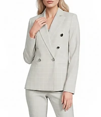 Calvin Klein Coordinating Lux Window Pane Notch Collar Long Sleeve Double Breasted Jacket
